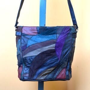 Multi-Color Patchwork Leather Crossbody Bag - Blue/Purple